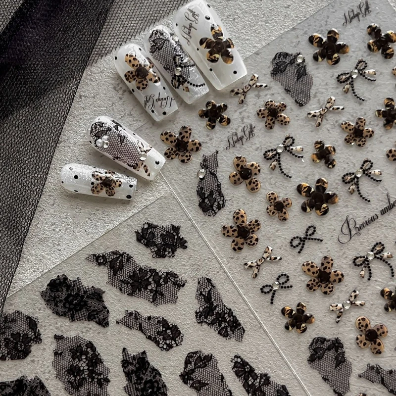 Nail Art Leopard - Vintage Leopard Print Five-petaled Flower Bowknot