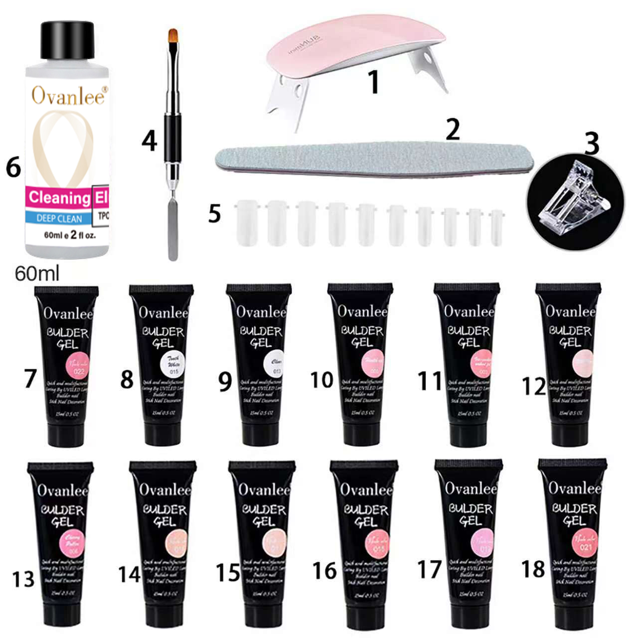Polygel Nail Kit - Ovanlee 18-In-1 Form-Free Polygel Extension Starter