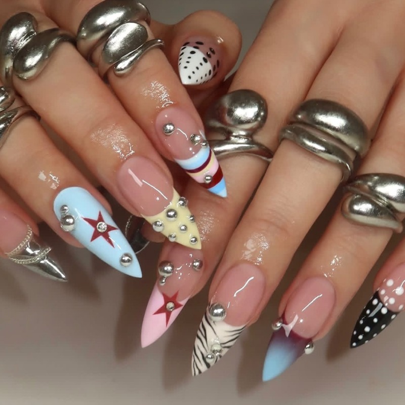 24PCS Y2k Long Stiletto Press  - Nail Art Zebra review and price